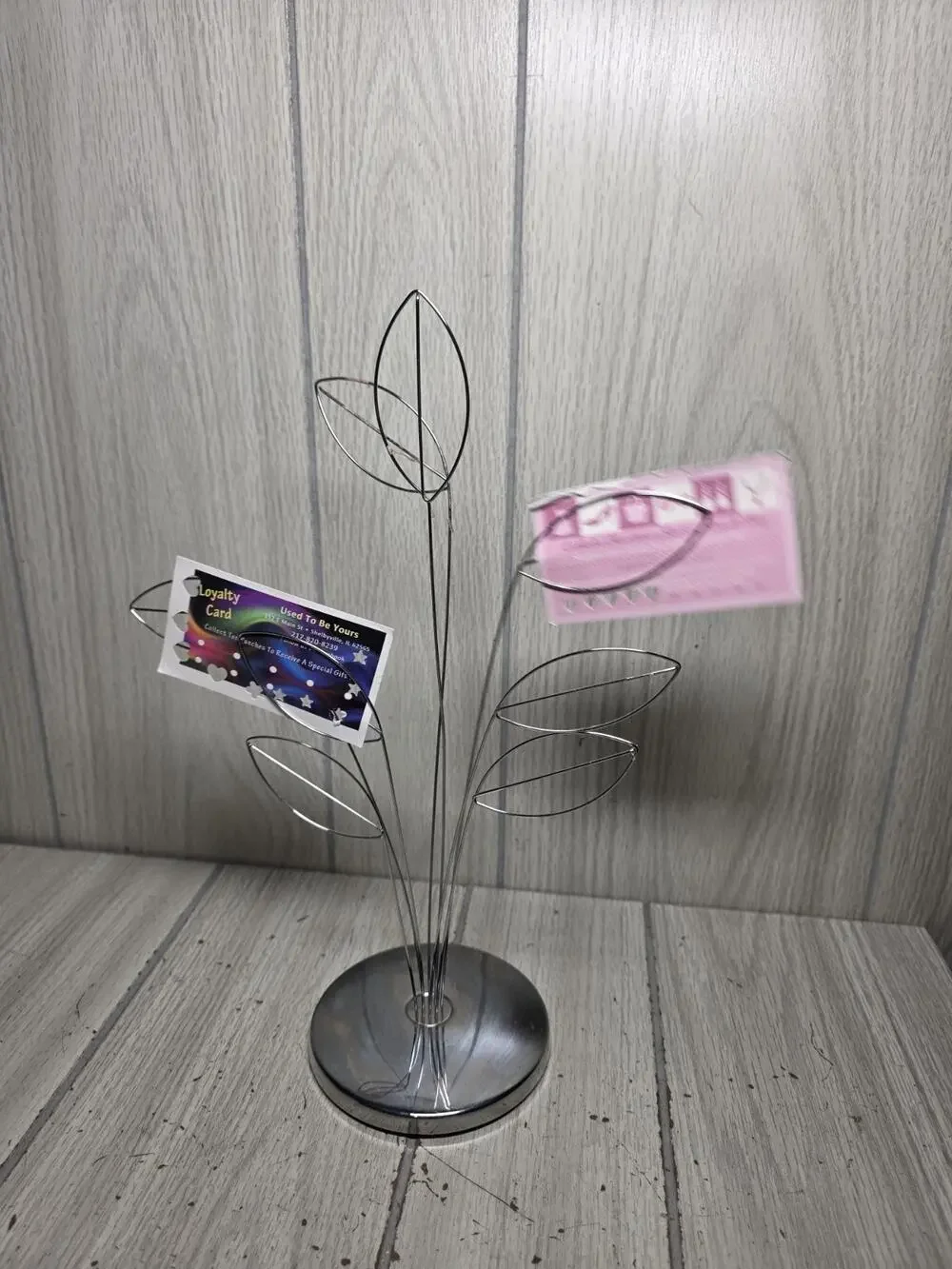Vtg Umbra Metal 8 Photo Business Card Holder Money Tree Silver Tone Desk Decor